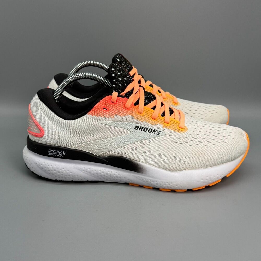 Brooks Ghost 16 Men's 9 White Illusion Coral Lace Low Athletic Running Sneakers